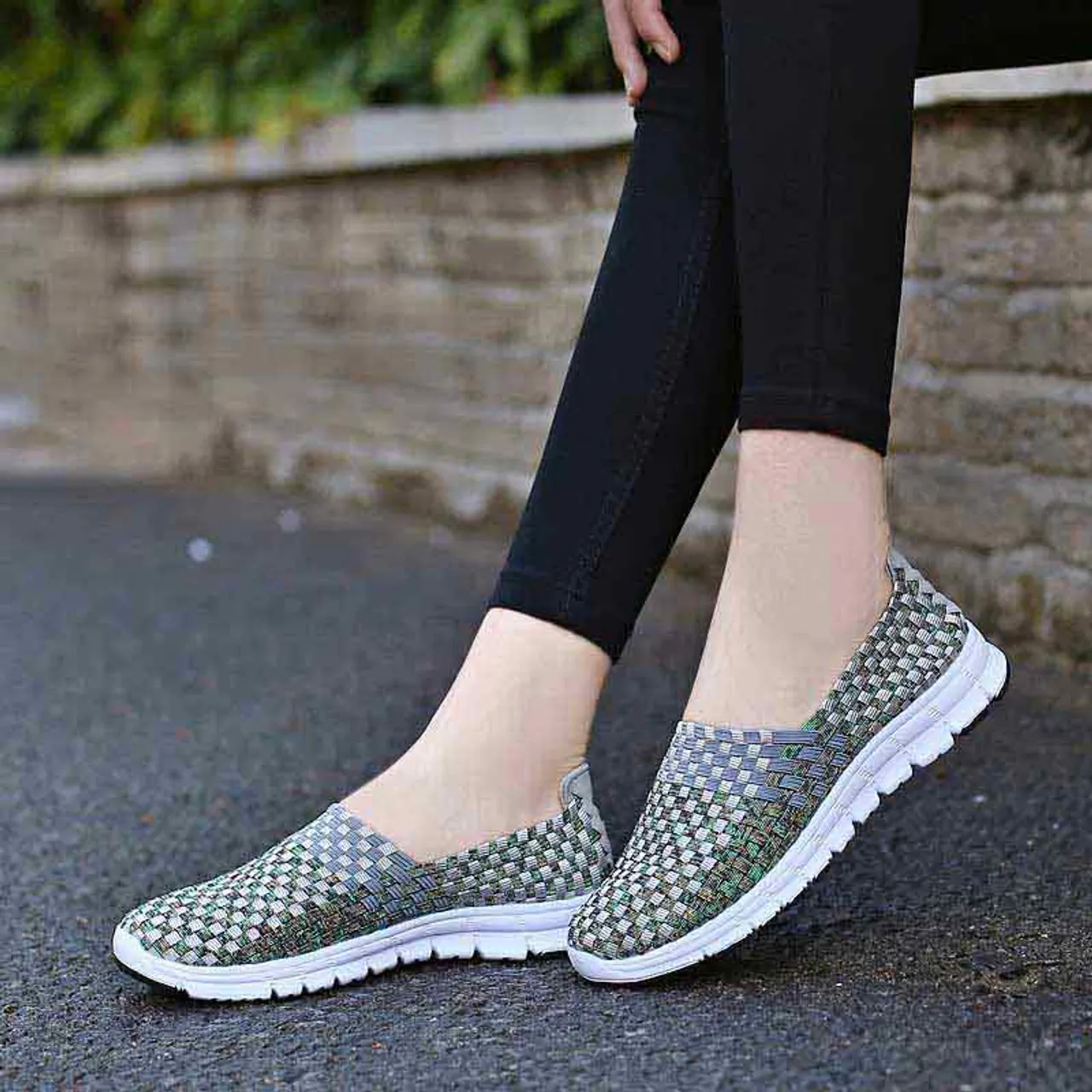 Grey knit check slip on shoe sneaker