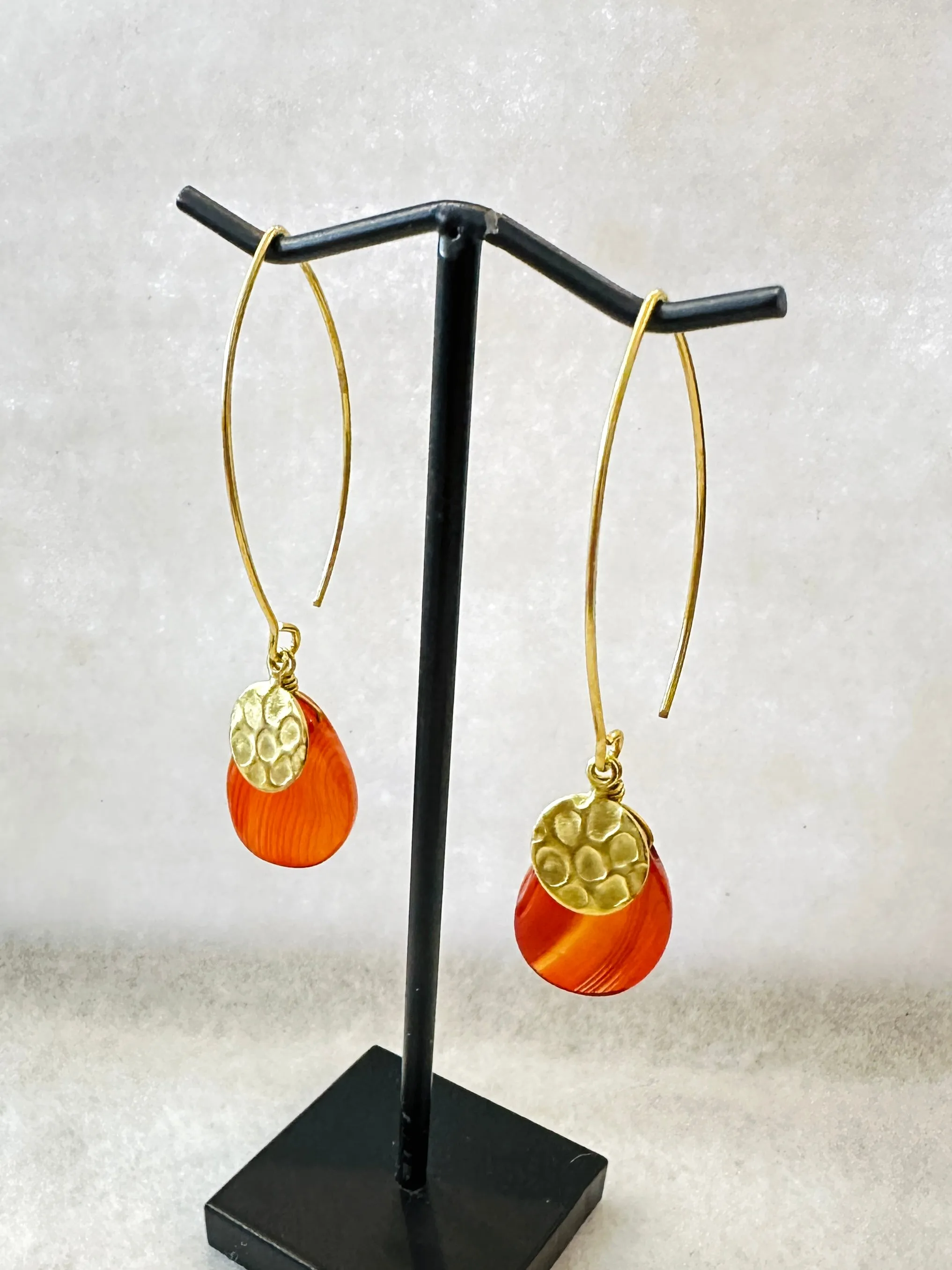 Handmade Semi Precious Stone Long Drop Earrings