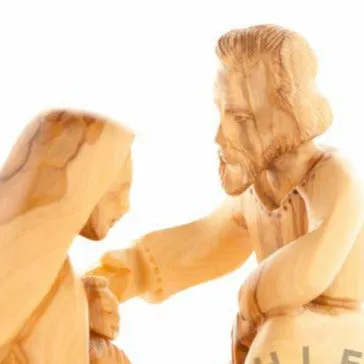 Holy Family Wooden Hand Carving from Bethlehem 6.5