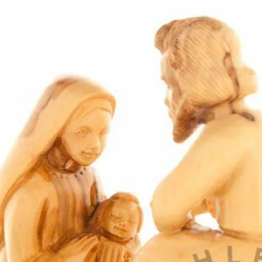 Holy Family Wooden Hand Carving from Bethlehem 6.5