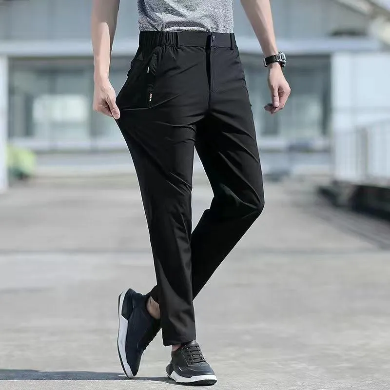 Ice Silk Breathable Straight Leg Pants - Featuring Stretch Material for Comfort and a Fashionable Look