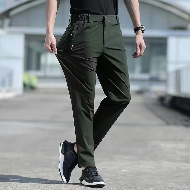 Ice Silk Breathable Straight Leg Pants - Featuring Stretch Material for Comfort and a Fashionable Look