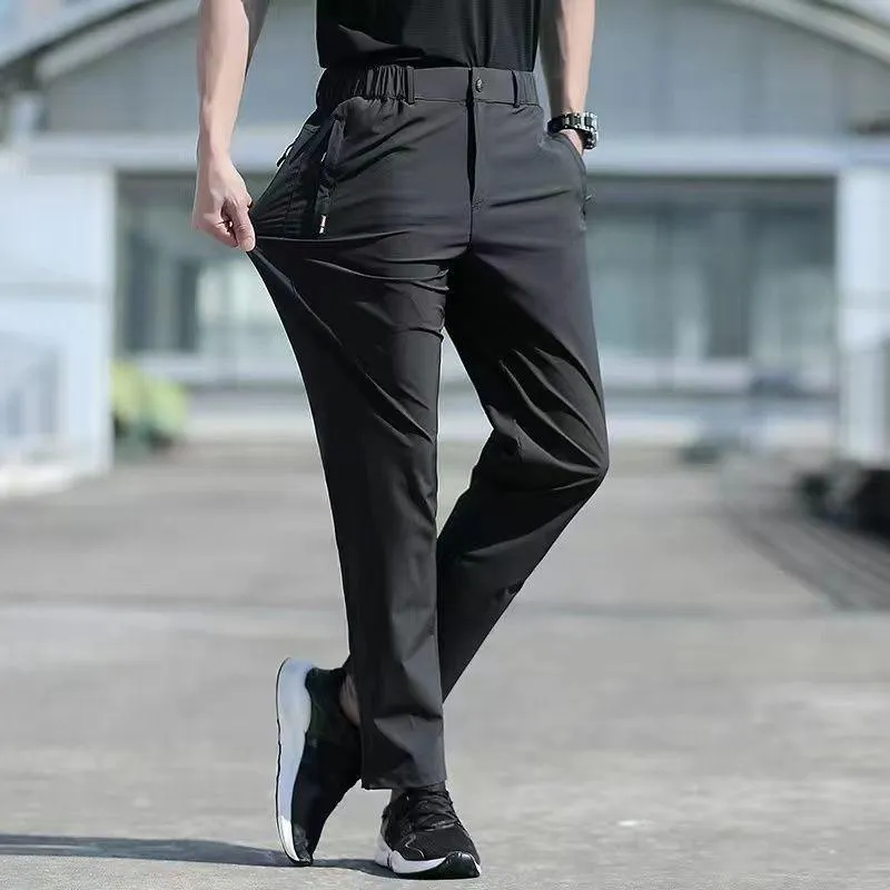 Ice Silk Breathable Straight Leg Pants - Featuring Stretch Material for Comfort and a Fashionable Look