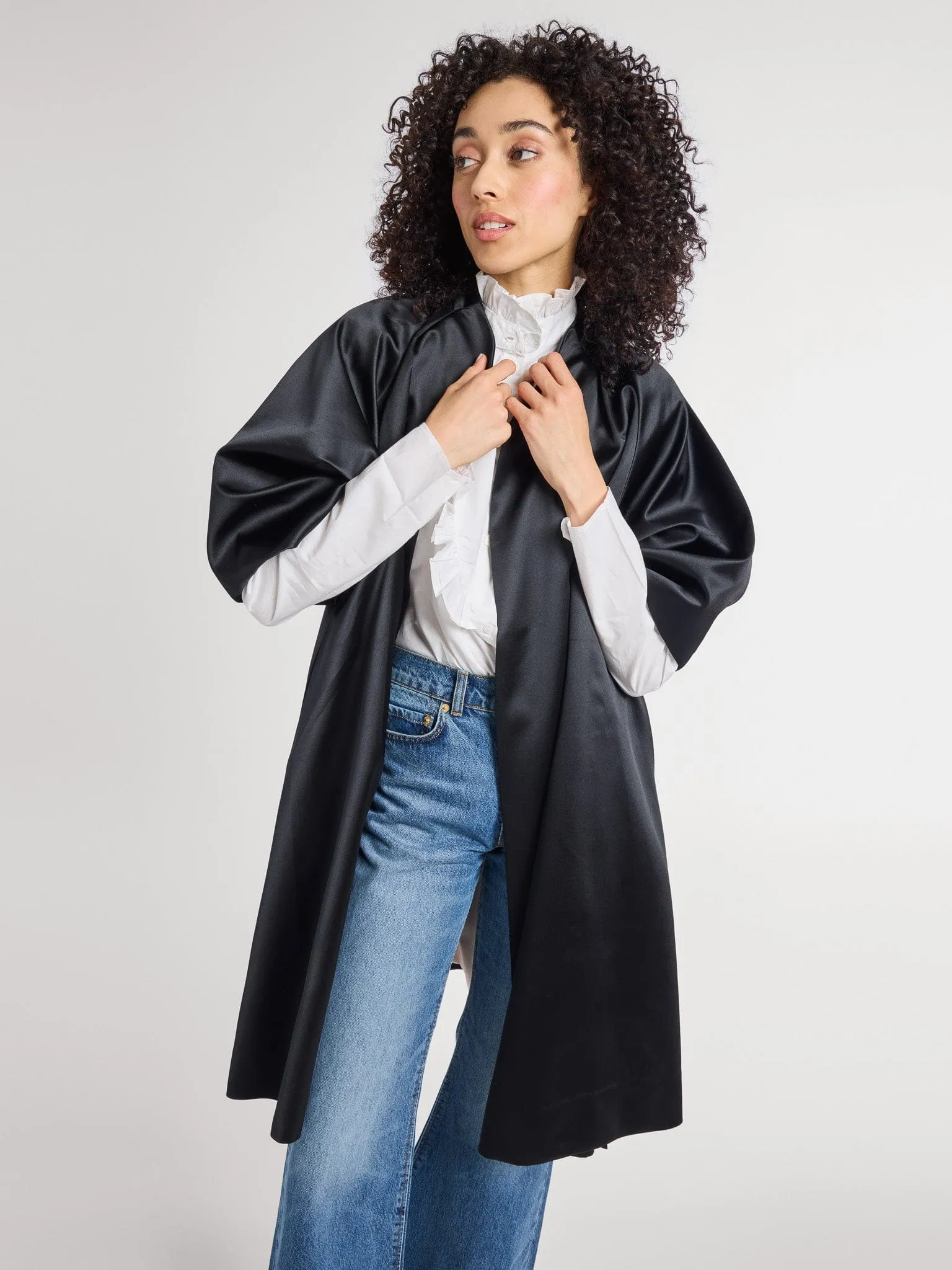 Josephine Coat in Black Satin