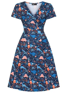 Lady V Lady Voluptuous Lyra Dino 50's Swing Dress Blue