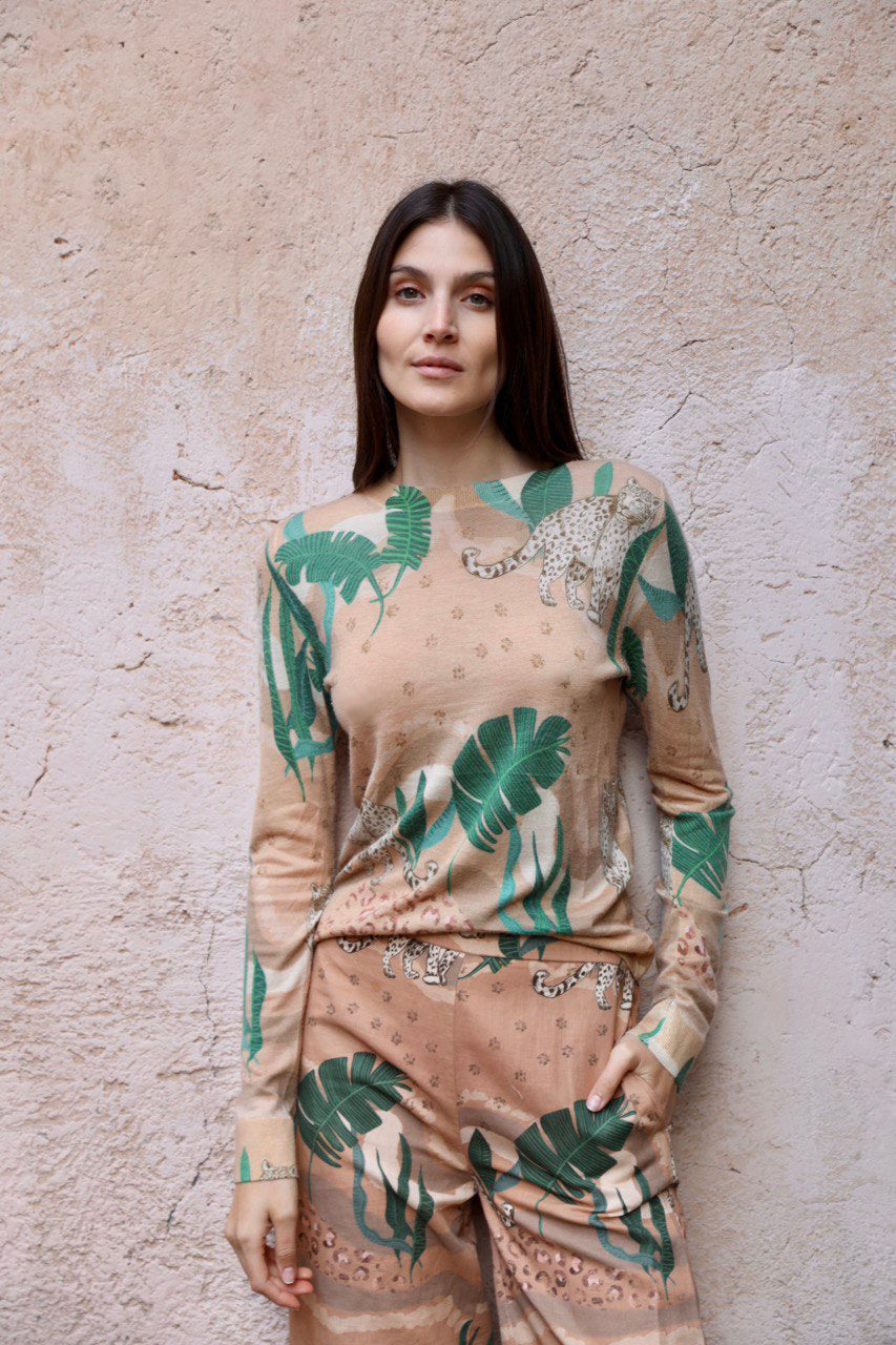 Las Surenas Cashmere Sweater in Jungle d' Amour