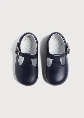 Leather T Bar Baby Shoes in Navy (20-26EU)