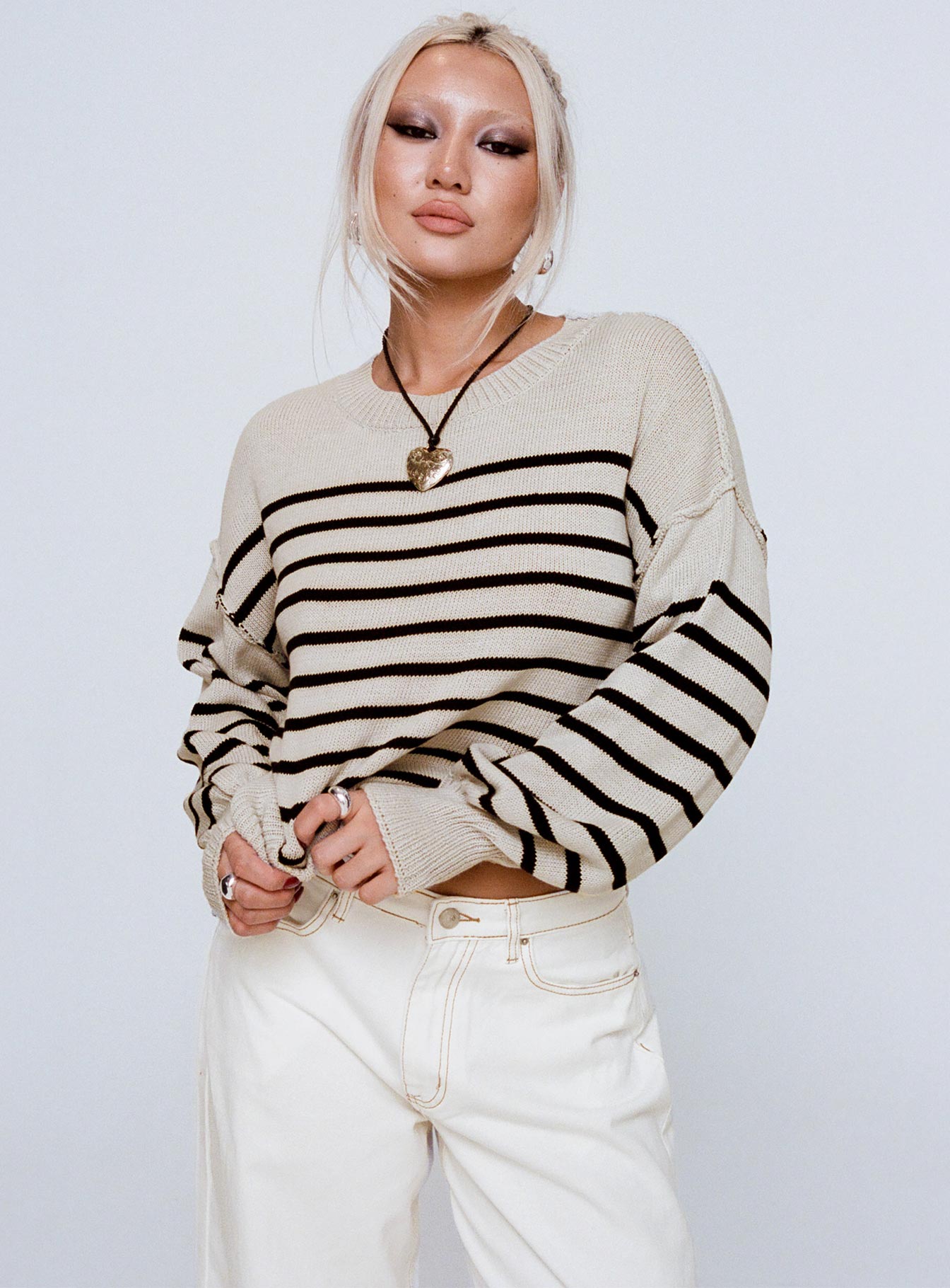 Leifers Striped Sweater Beige / Black