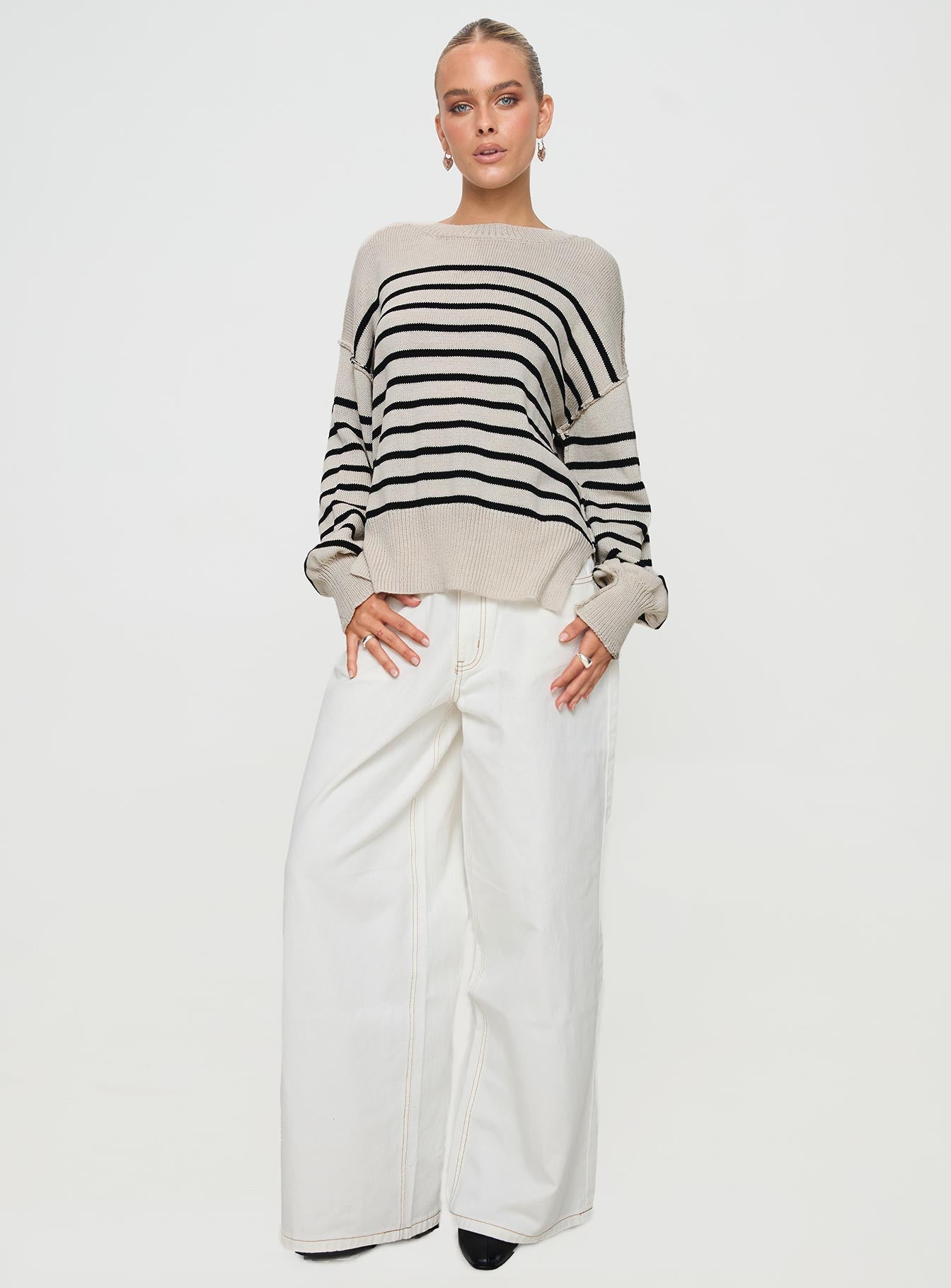 Leifers Striped Sweater Beige / Black