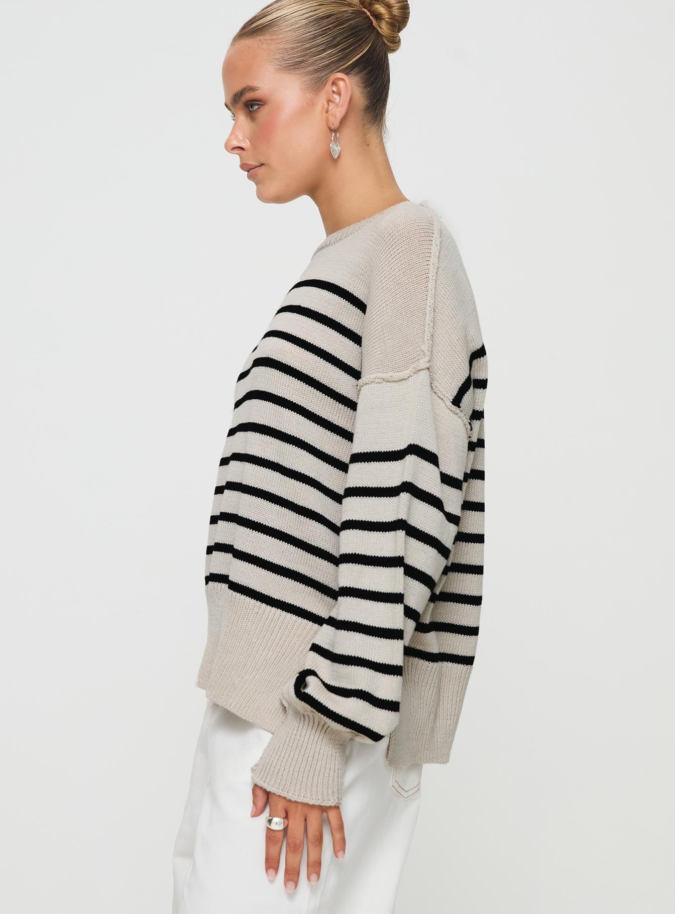 Leifers Striped Sweater Beige / Black