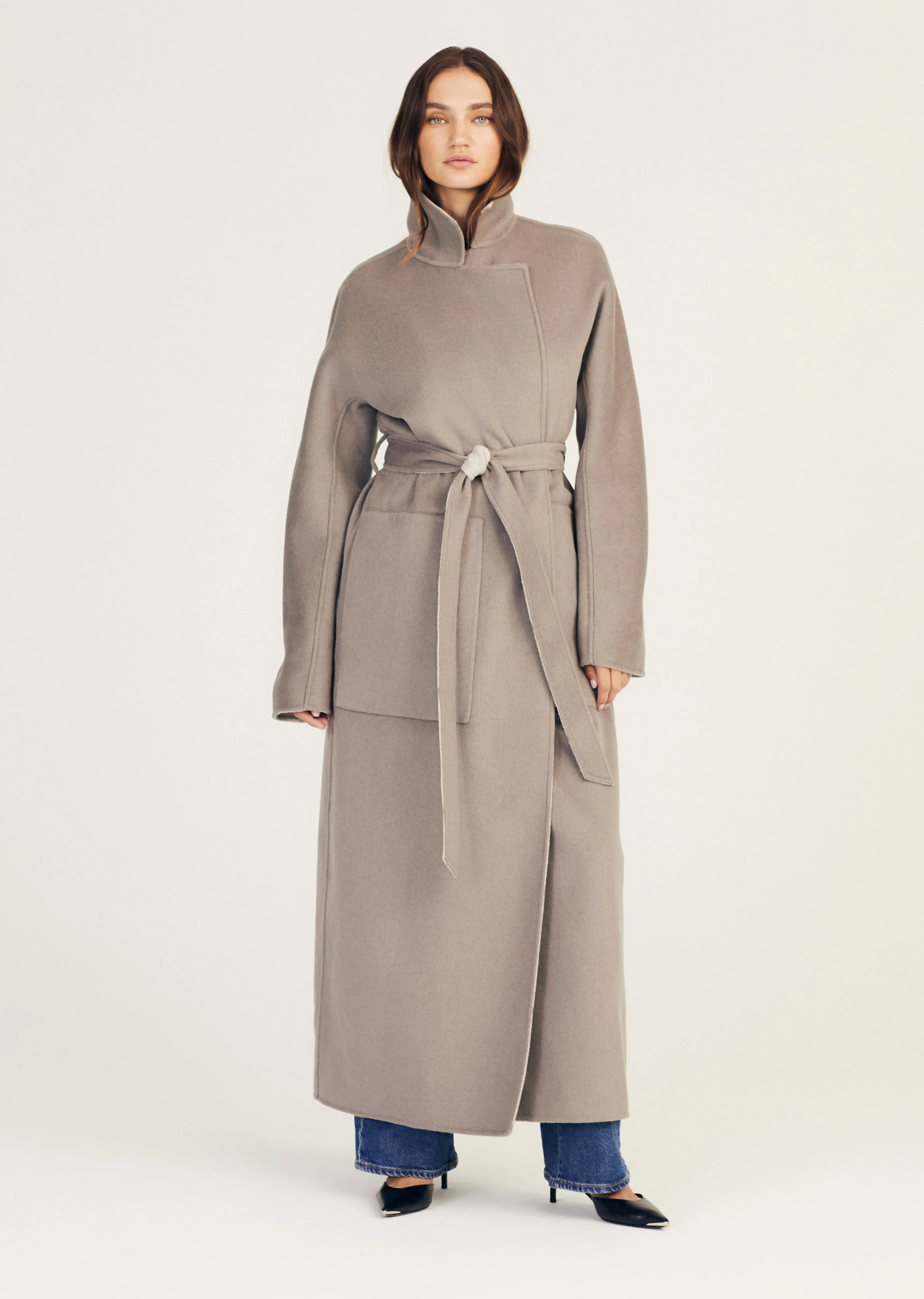 Leone Reversible Double Face Wool Coat - Grey-Sage