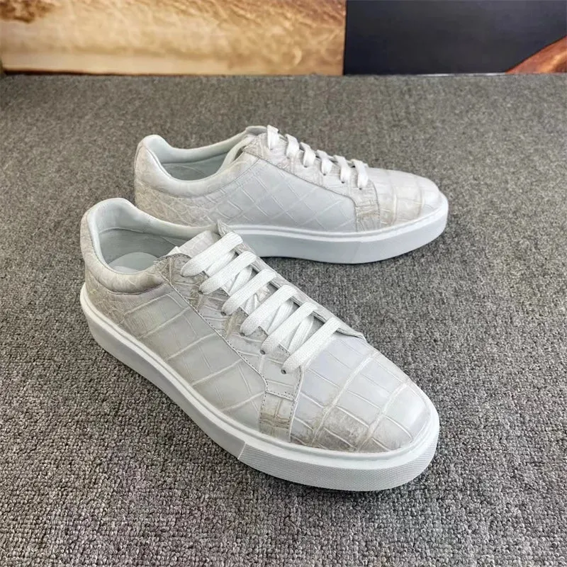 Men and Women Solid Genuine Crocodile Skin Lace-up Casual Shoes