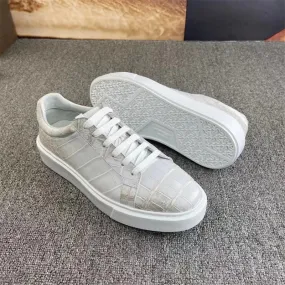 Men and Women Solid Genuine Crocodile Skin Lace-up Casual Shoes