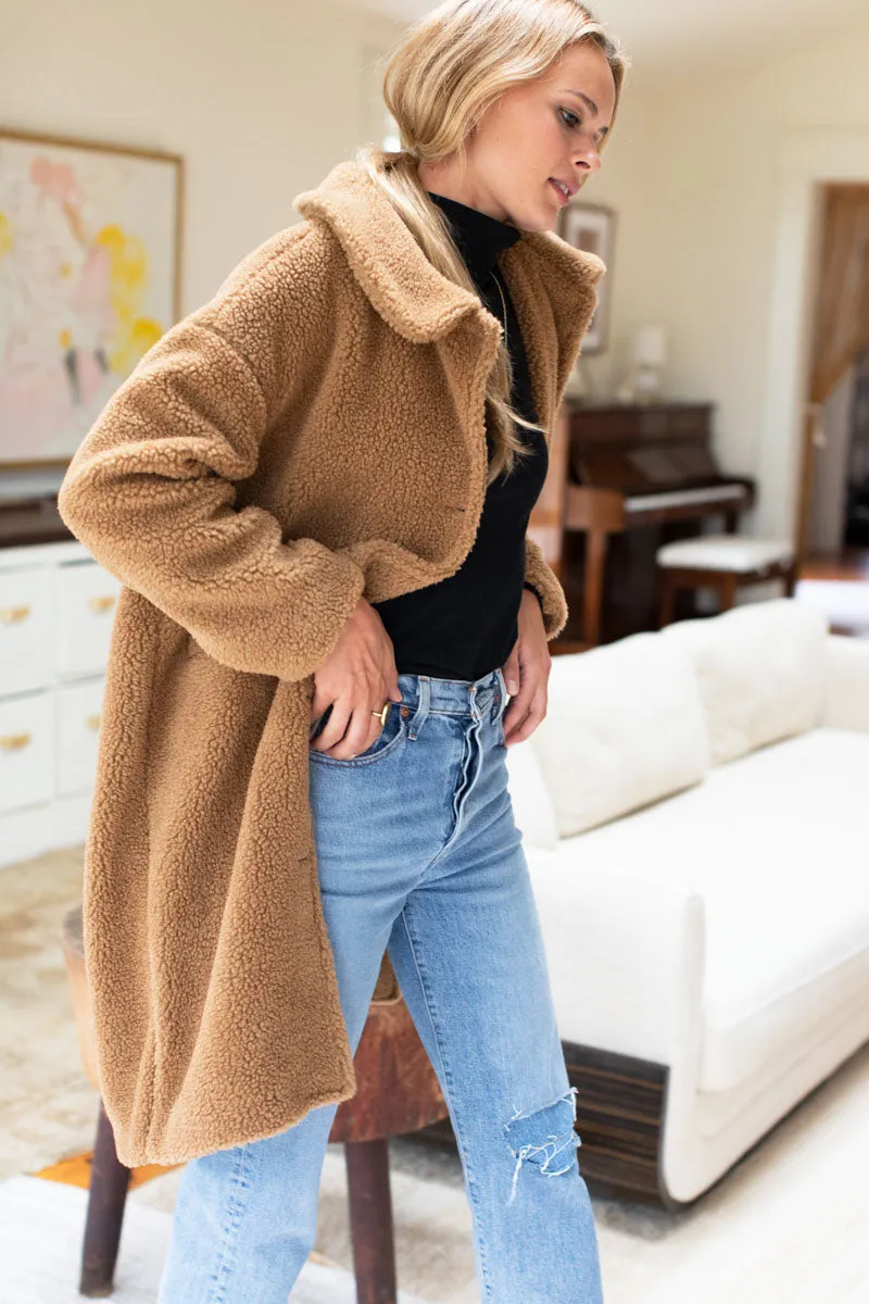 Midi Sherpa Coat - Camel