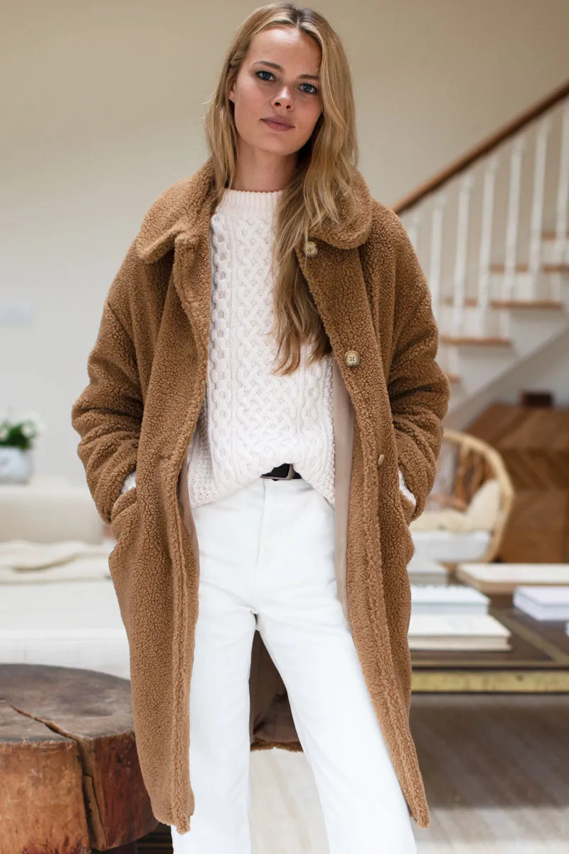 Midi Sherpa Coat - Camel