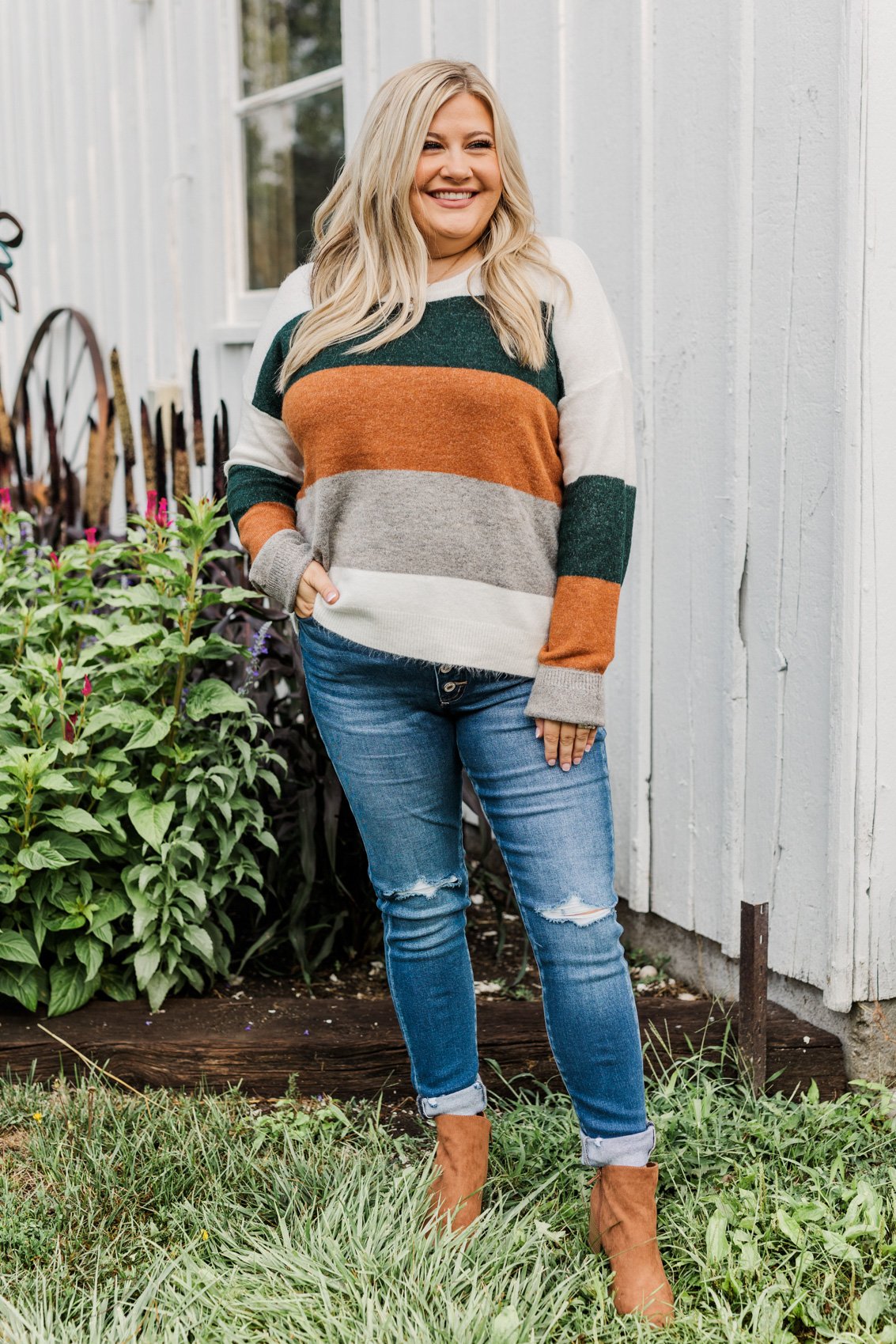 Mountain Getaway Color Block Sweater- Earth Tones