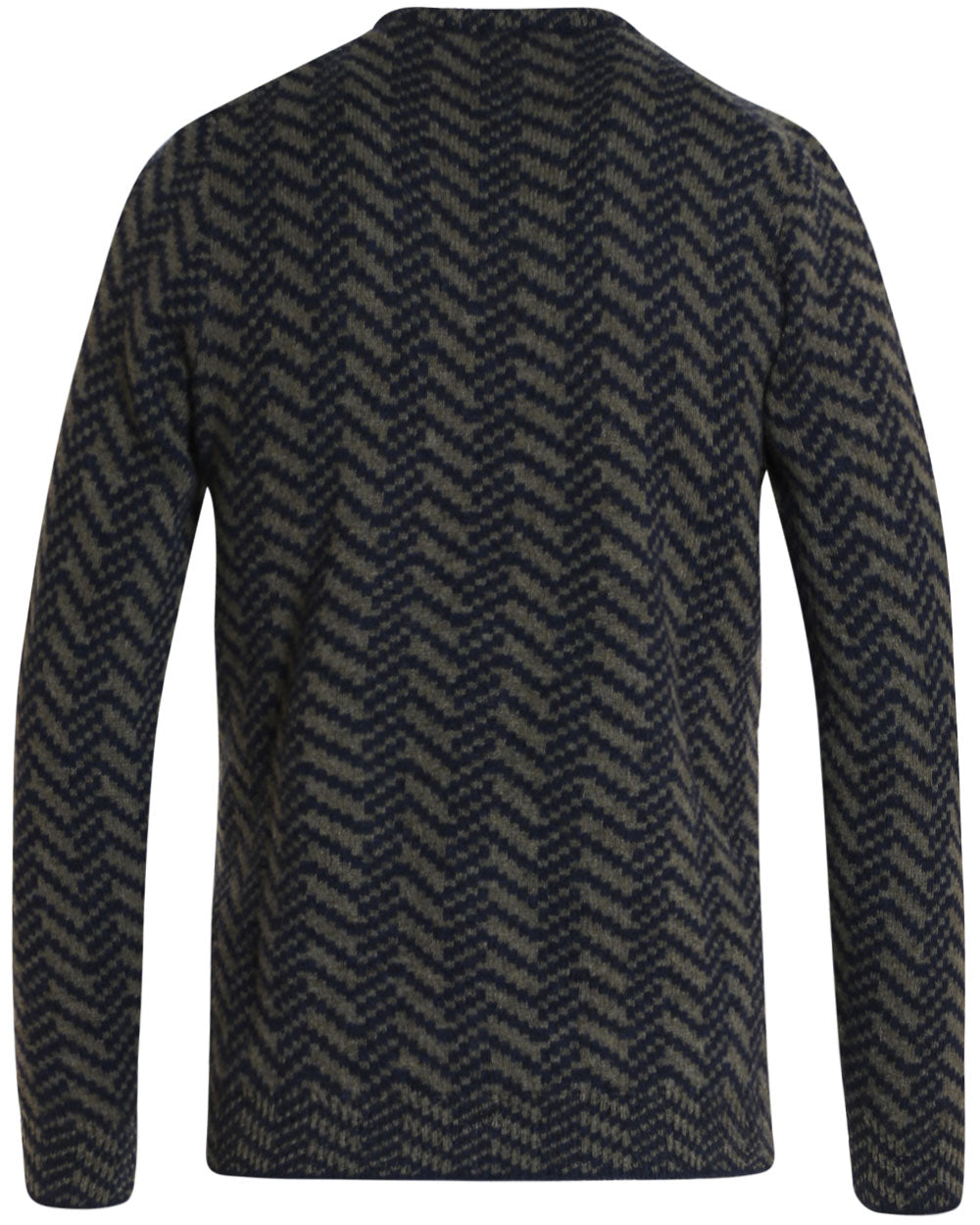 Navy and Olive Cashmere Geometric Crewneck Sweater