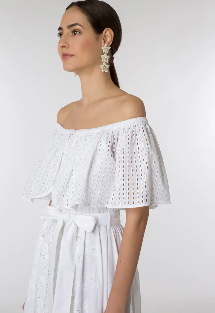 Off Shoulder Schiffli Dress