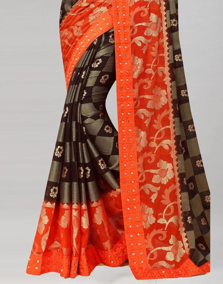 Orange Coloured Brasso Embroidered Partywear saree