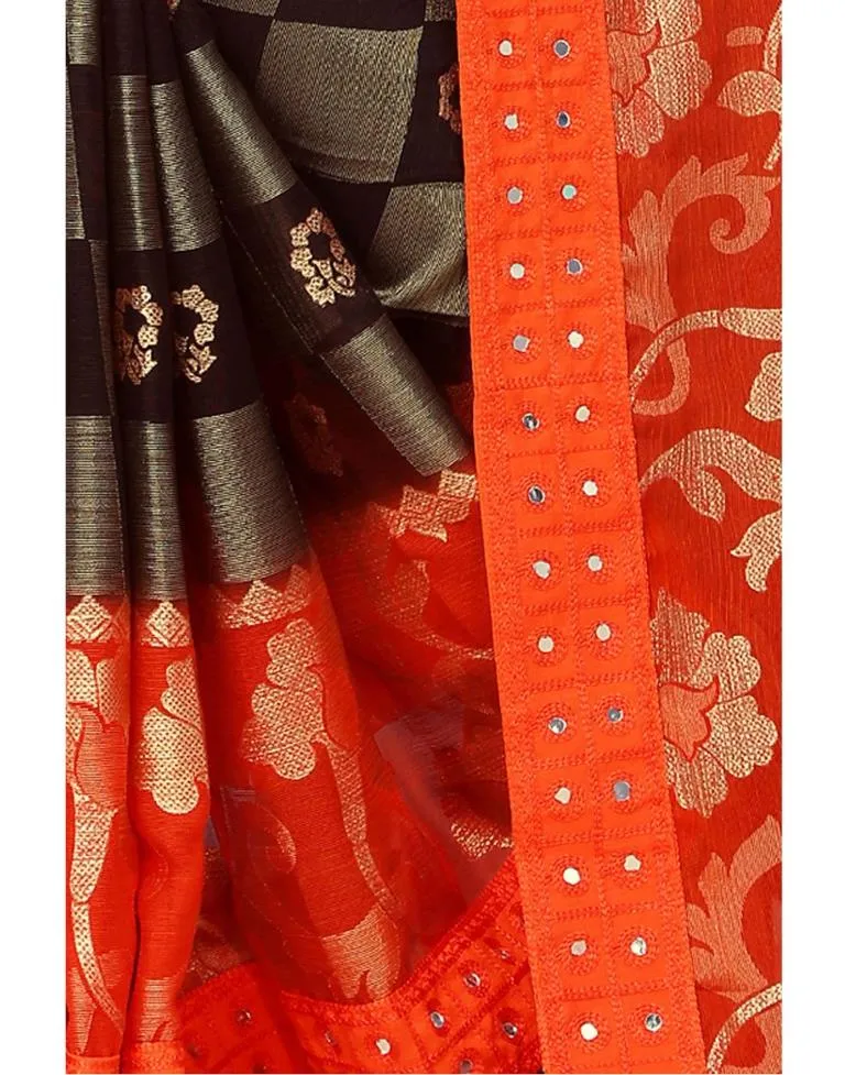 Orange Coloured Brasso Embroidered Partywear saree