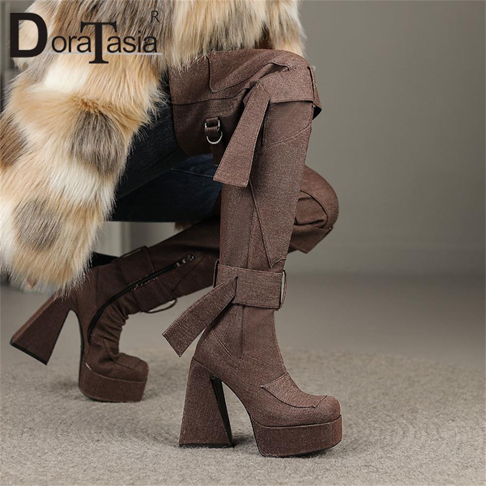 Over Knee Boots Fashion Zip Thick High Heels Women Thigh High Boots