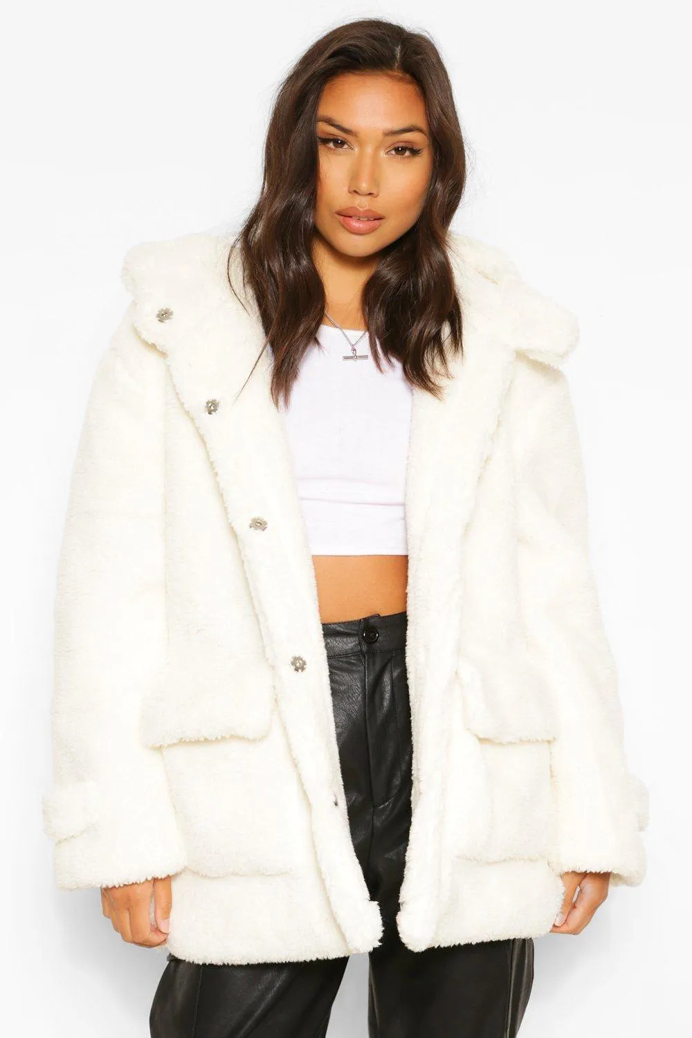 Oversized Teddy Faux Fur Hooded Parka Coat