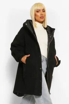 Oversized Teddy Faux Fur Padded Parka Coat