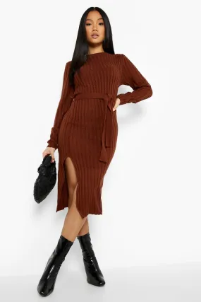 Petite Belted Knitted Midi Sweater Dress