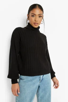 Petite Mixed Stitch Balloon Sleeve Sweater