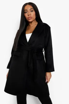 Plus Belted Wool Look Coat