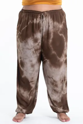 Plus Size Tie Dye Drawstring Men's Yoga Massage Pants in Brown