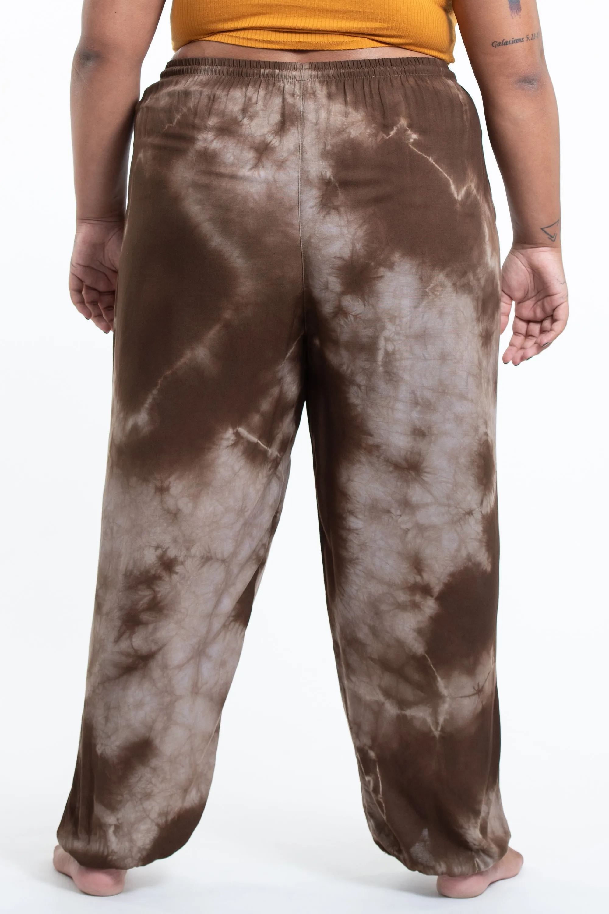 Plus Size Tie Dye Drawstring Men's Yoga Massage Pants in Brown