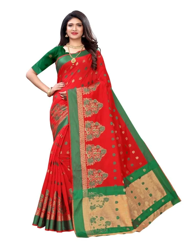 Red Coloured Poly Silk Jacquard Partywear saree