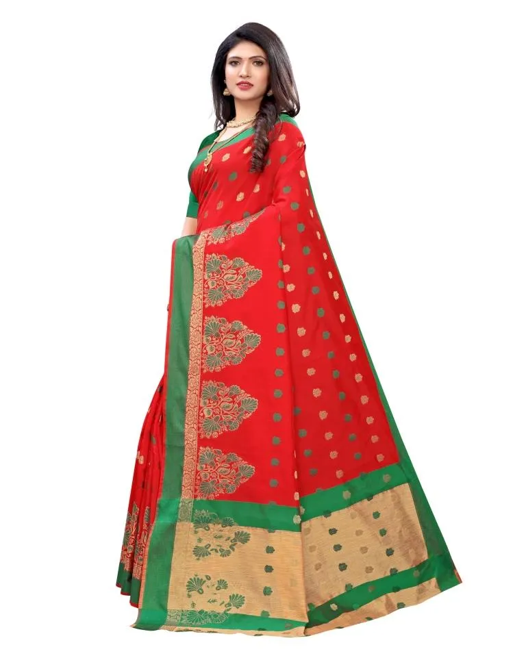 Red Coloured Poly Silk Jacquard Partywear saree