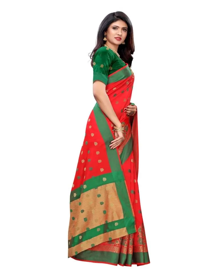 Red Coloured Poly Silk Jacquard Partywear saree