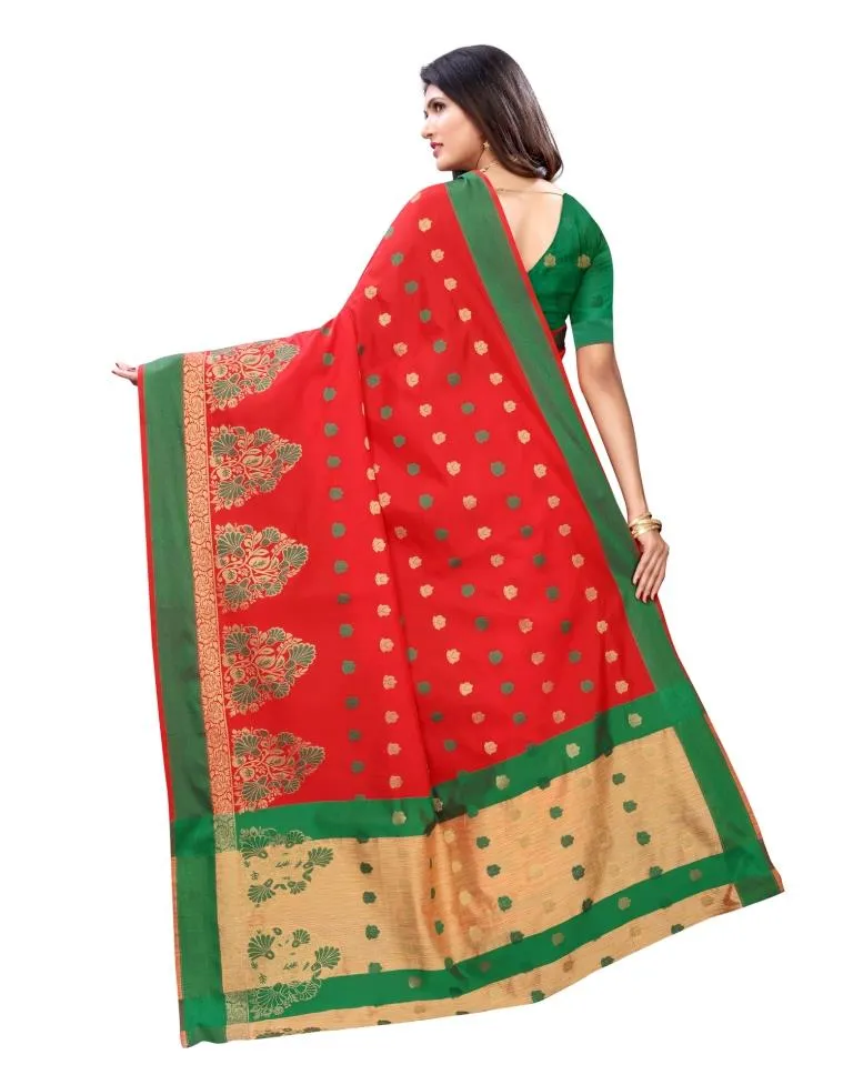 Red Coloured Poly Silk Jacquard Partywear saree