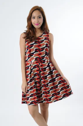 Retro Skater Dress in Brown-Navy