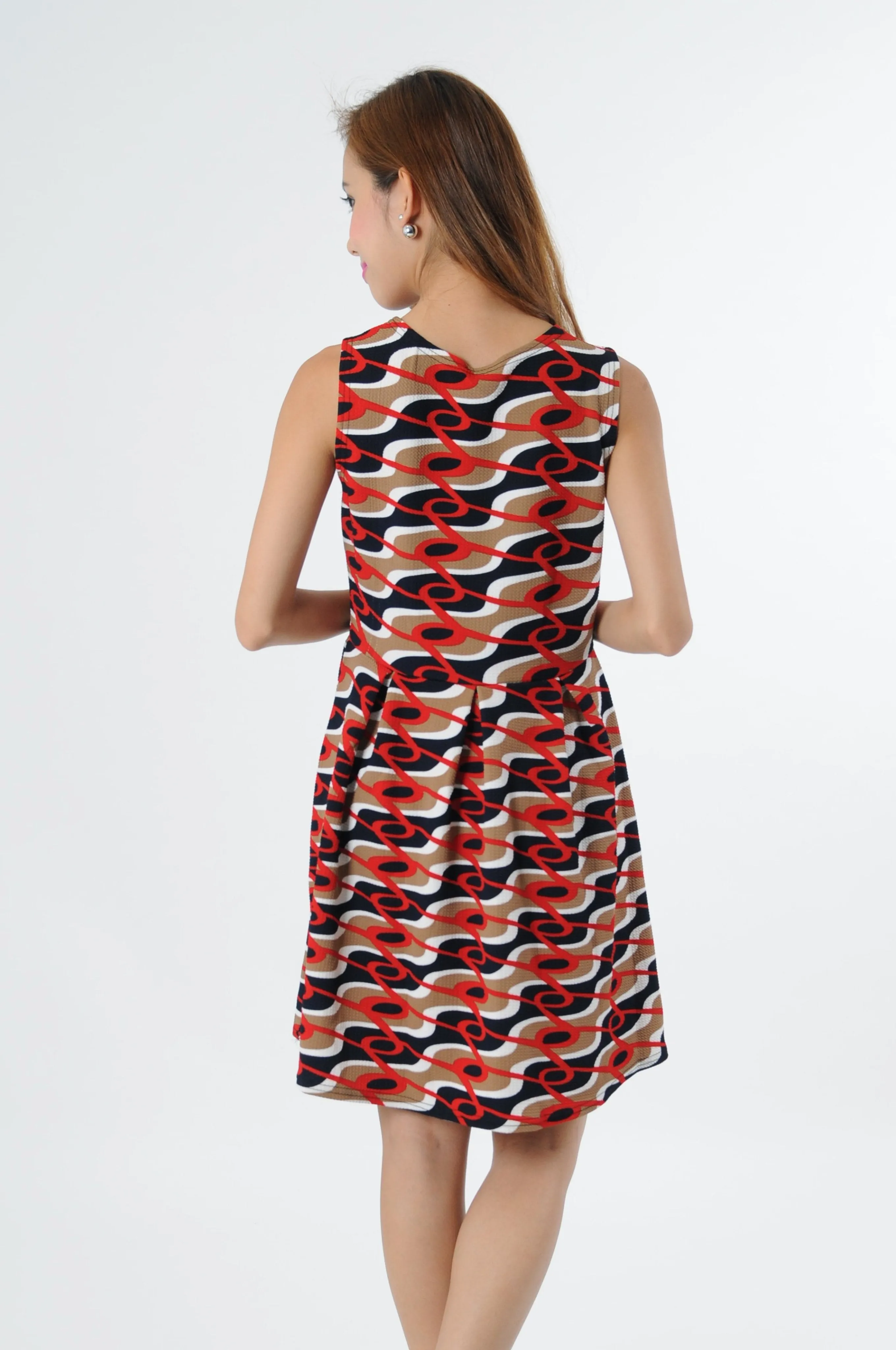 Retro Skater Dress in Brown-Navy