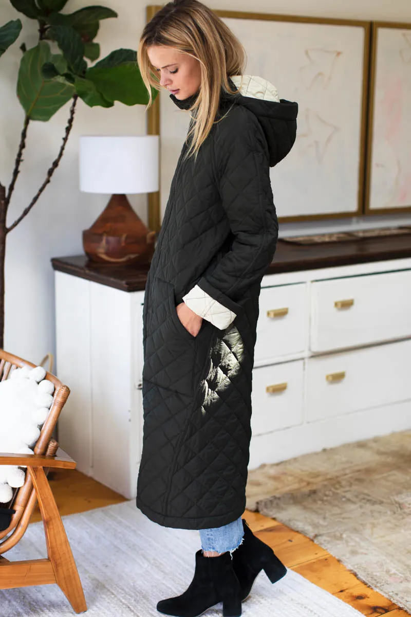 Reversible Quilted Matisse Coat - Black