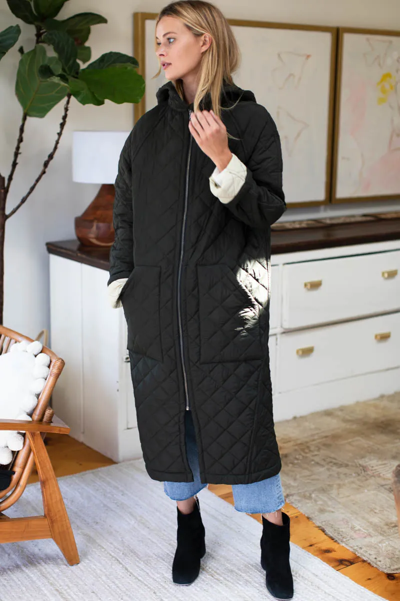 Reversible Quilted Matisse Coat - Black