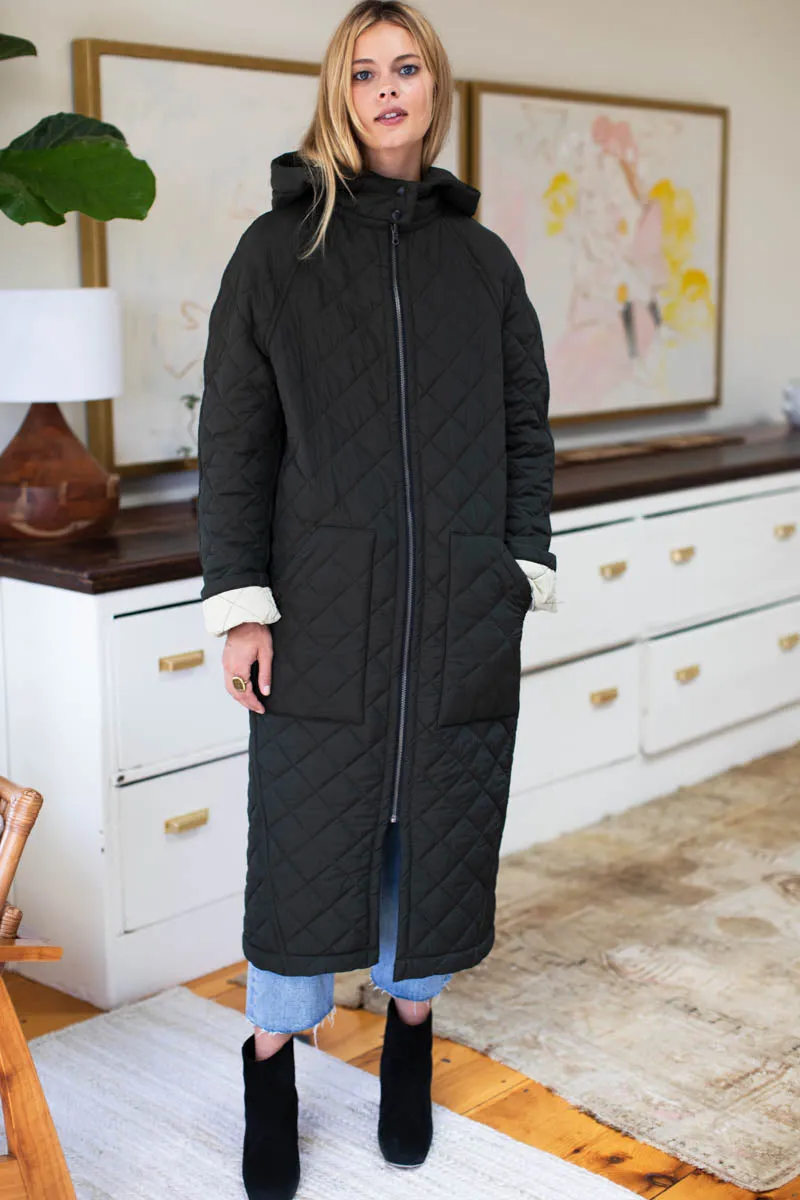 Reversible Quilted Matisse Coat - Black