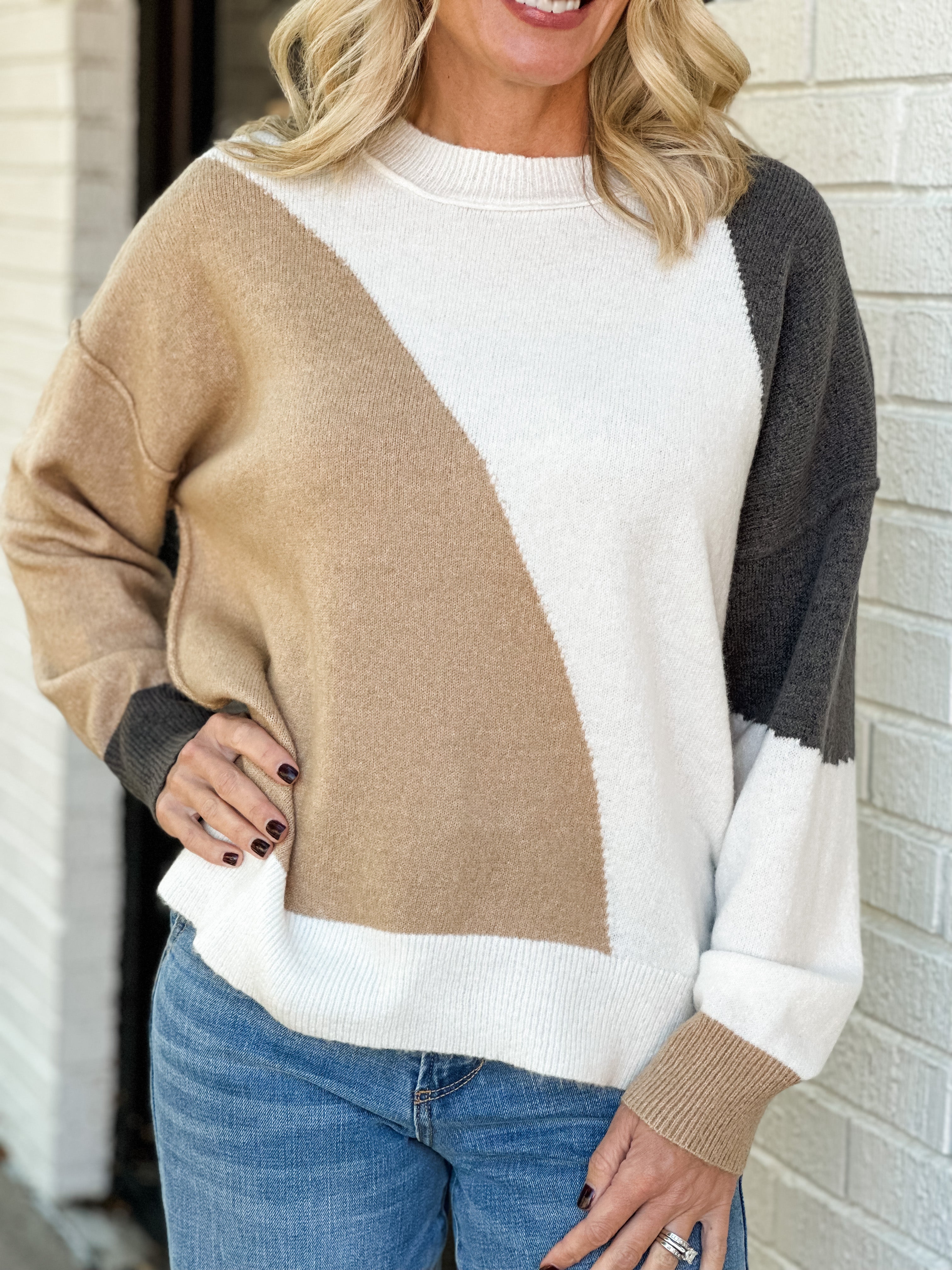 S-3X Everyday Diagonal Colorblock Sweater