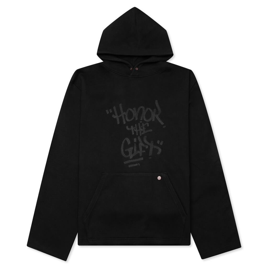 Script Embroidered Hoodie - Black