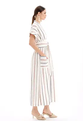 Short Sleeves V-Neck Striped Maxi Dress - Ramadan Style