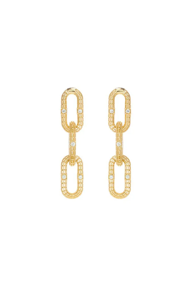 Signature 3-Link Earrings w/ Diamonds - 18k Yellow Gold