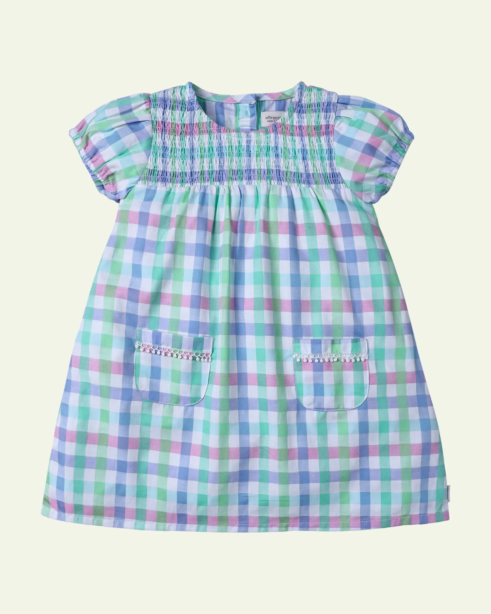 Smocked Multi Check Dress