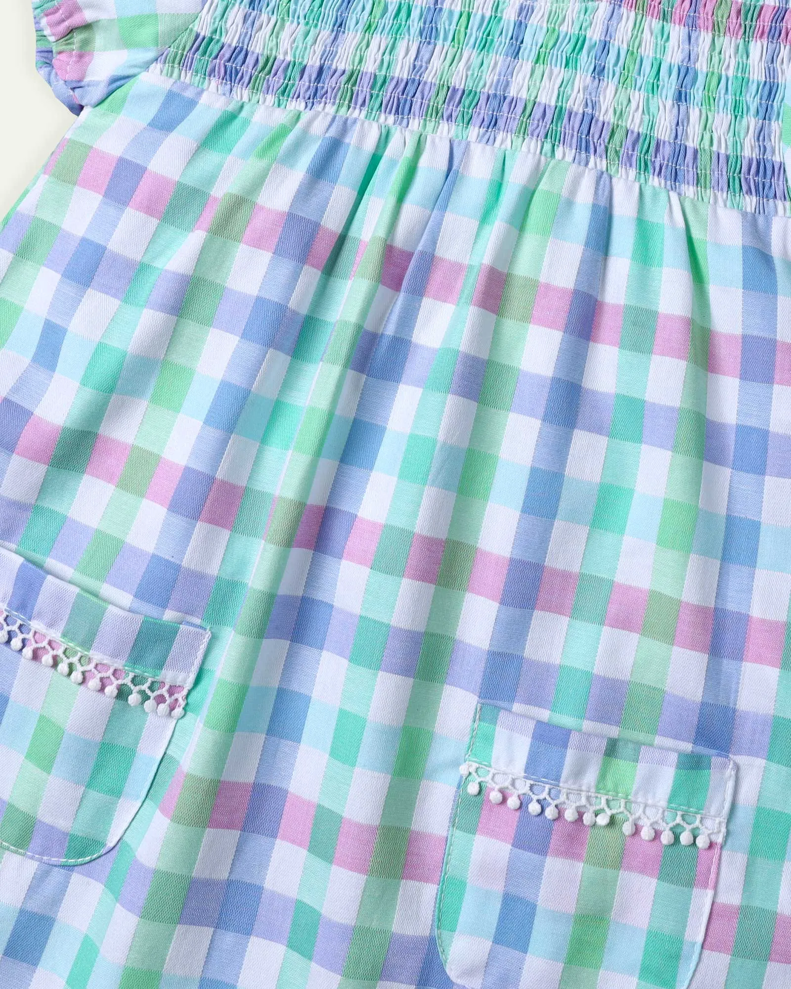 Smocked Multi Check Dress