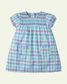 Smocked Multi Check Dress