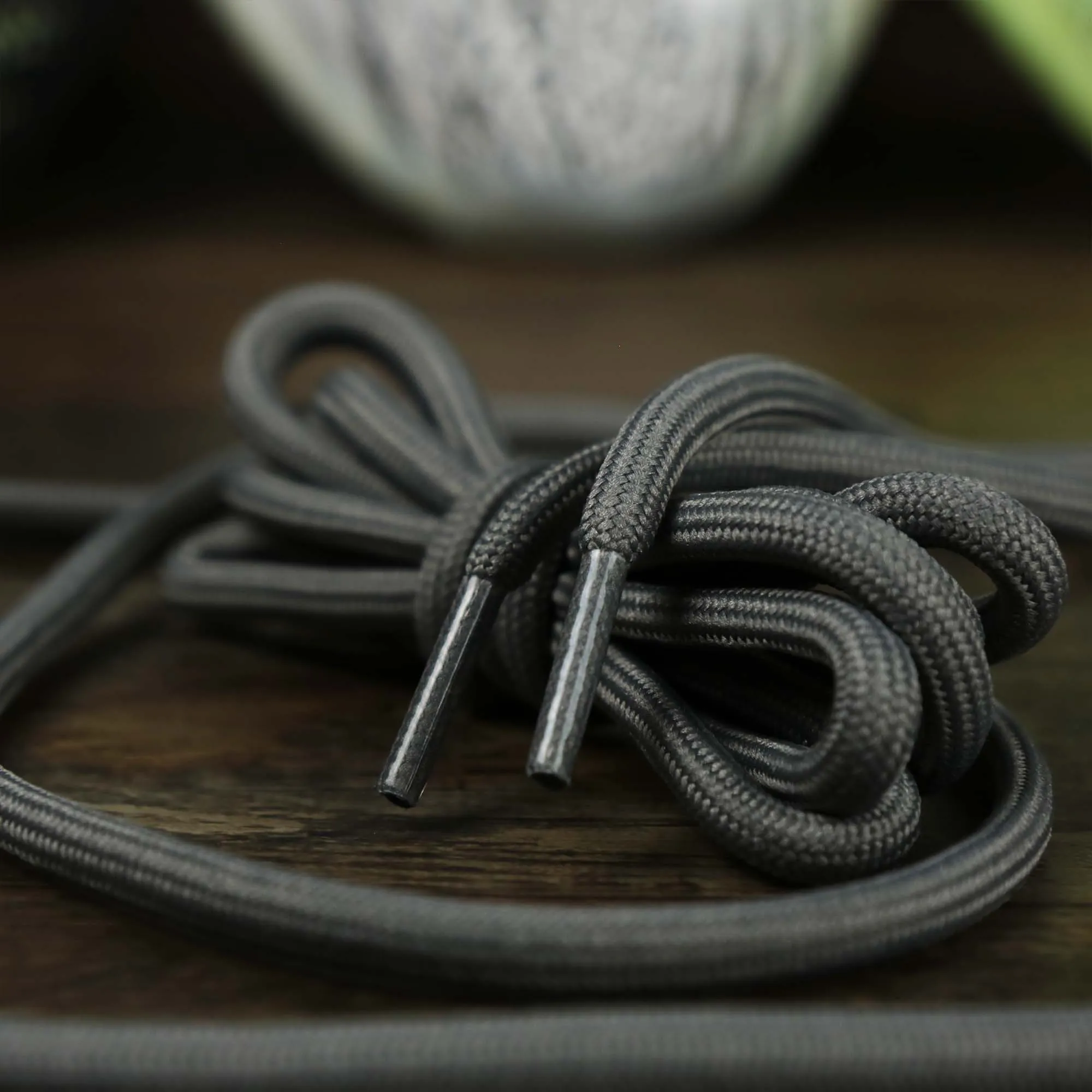 Solid Rope Dark Grey Shoelaces with Dark Grey Aglets | 120cm Capswag