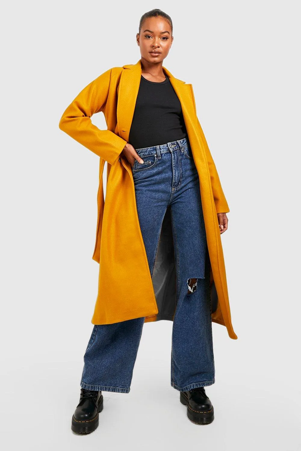 Tall Belted Double Breasted Wool Look Coat